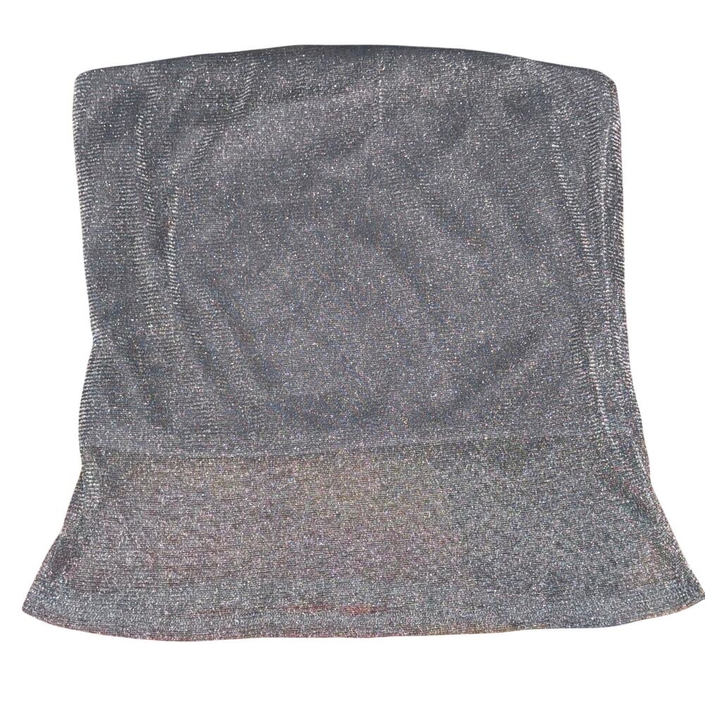Rebellious Dreamer Silver Glitter Metallic Tube Top - Size Large - Y2K Style